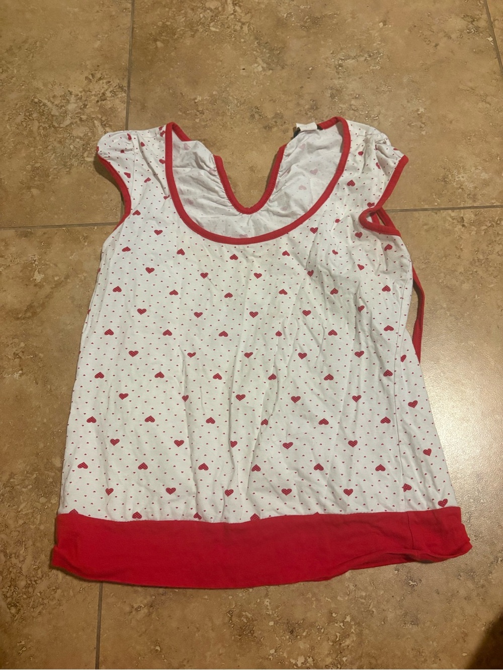 Timing White Tank Top with Red Heart Print and Red Trim